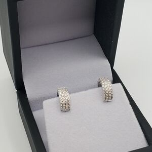 Moissanite 925 Silver Huggie Earrings 15x5mm Men Women, NEW
